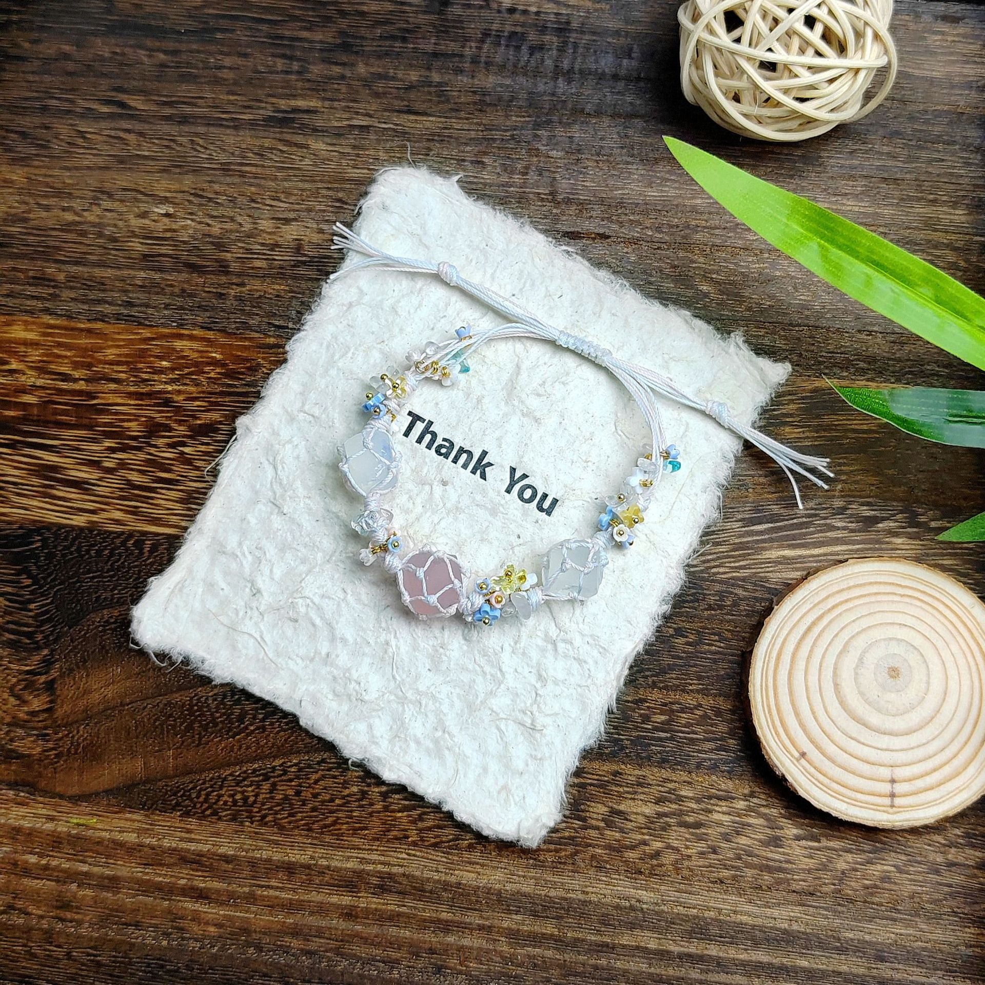 zensoullab Spring Season Pink Crystal Original Flower Wreath Bracelet Collection Pure Handmade Woven Net Pocket Bracelet