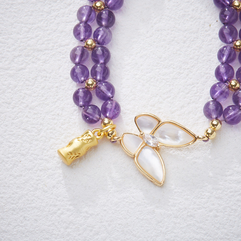 Zensoullab Natural Amethyst Woven Bracelet Broken Cocoon Butterfly Bamboo Bracelet