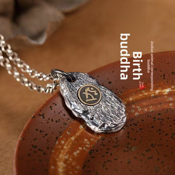 zensoullab Zodiac Birth Buddha Pendant Men Thai Silver Necklace Women Vintage Distressed Silver Chain Car Keychain Pendant