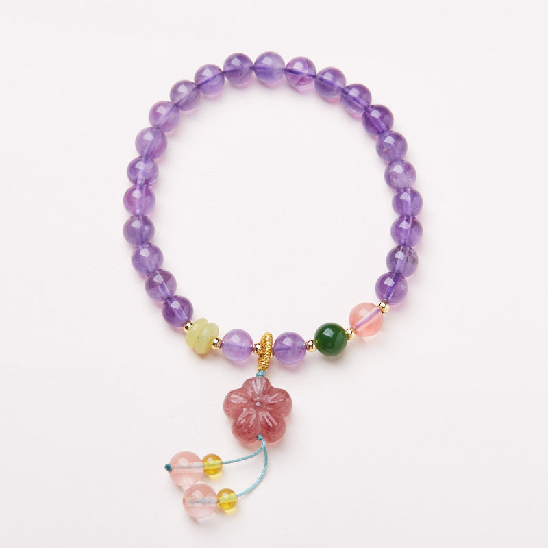 zensoullab Natural 6MM Amethyst Bracelet for Women Nine Purple Fire Strawberry Crystal Wealth Bracelet New Chinese Style Crystal Bracelet