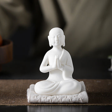 zensoullab Premium Ceramic Little Monk Tea Pet Tea Ceremony Accessories White Porcelain Little Novice Tea Table Tea Room Decoration Zen Decoration Ornament