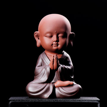 zensoullab Zen Purple Clay Blessing Little Monk Home Decor Chinese Style Entrance Living Room Buddha Hall Large Small Novice Figurine