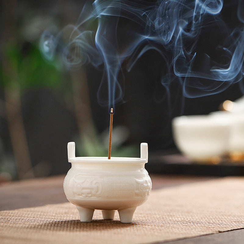 zensoullab Chinese Style Mini Ceramic Incense Burner Tea Room Home Worship Three-legged Incense Burner Portable Incense Holder Incense Ceremony Zen Small Ornament