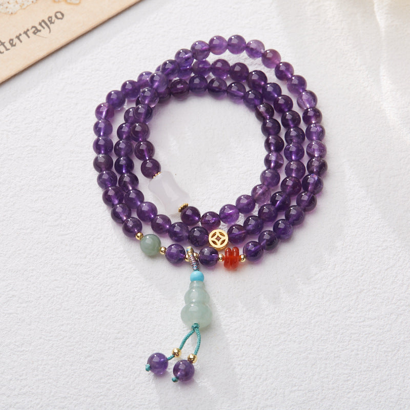 zensoullab Natural 6MM Amethyst Bracelet for Women Gourd Coin Good Luck Crystal Bracelet
