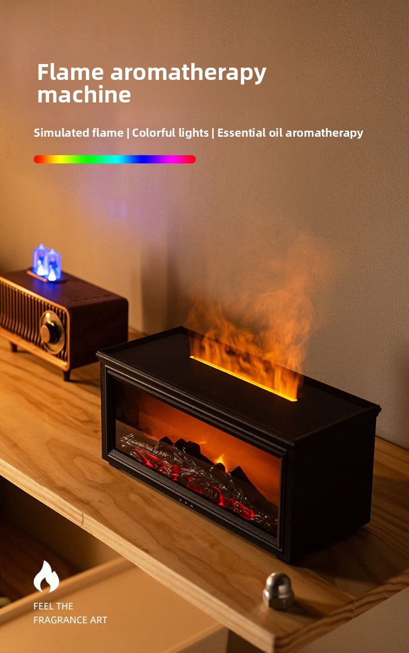 zensoullab Retro Fireplace Flame Humidifier 3D Simulation Fireplace Flame Aromatherapy Machine Home Desktop Aromatherapy Machine