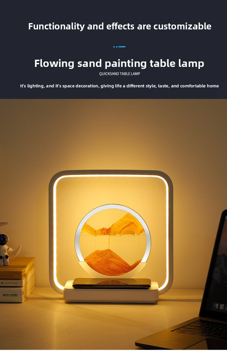 zensoullab Wireless Charging Flowing Sand Painting Table Lamp Home Living Room Bedroom Atmosphere Decorative Lamp USB Plug-in Desktop Zen Meditation Ornament Night Light