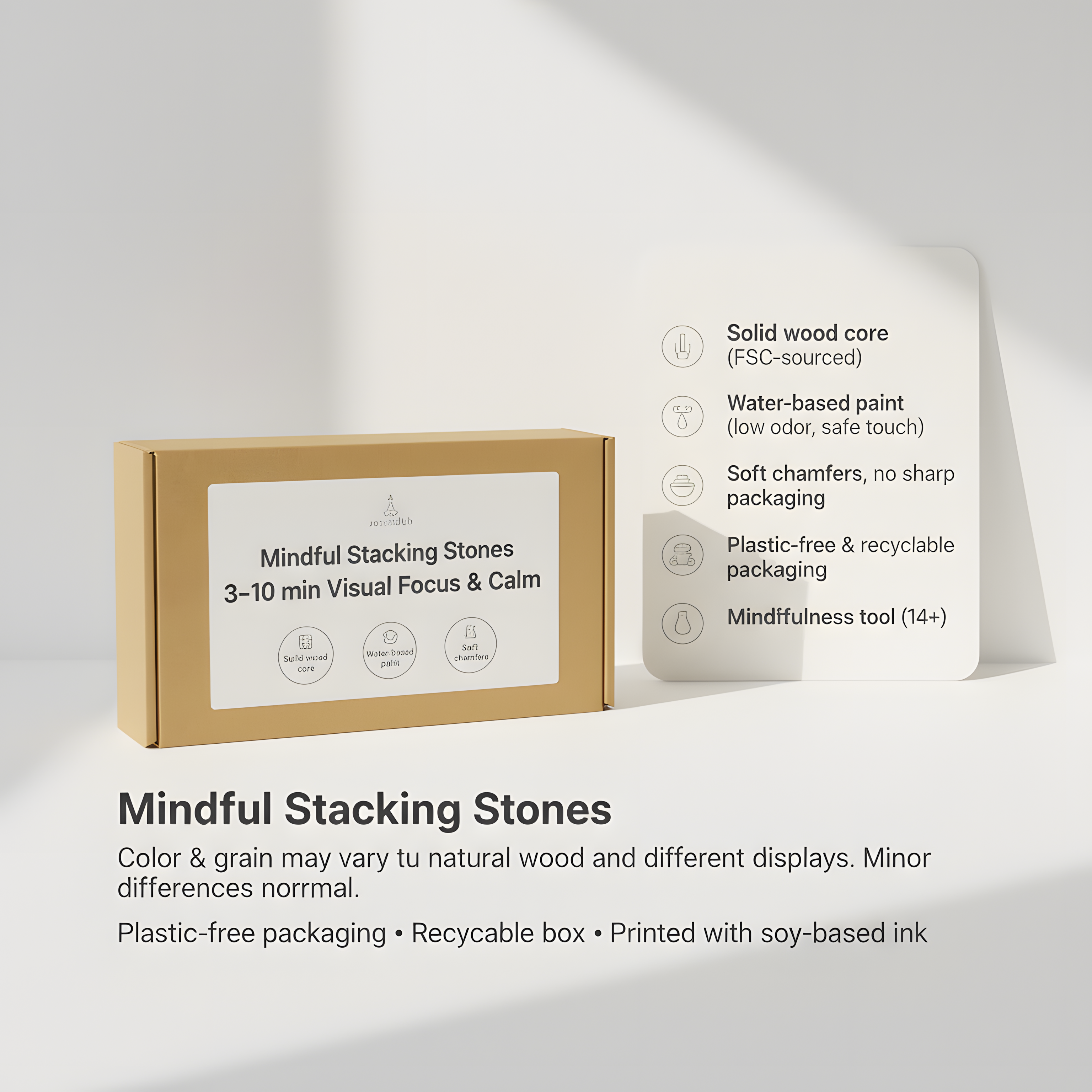 Mindful Stacking Stones – Solid Wood Zen Desk Décor | 3–10 Minute Visual Focus Practice (14+)