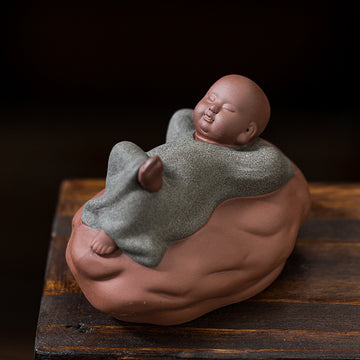 zensoullab Creative Purple Clay Little Monk Tea Pet Tea Tray Tea Set Accessories Zen Little Novice Tea Room Bonsai Decoration Ornament