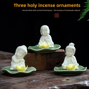 zensoullab Creative Home Decor Incense Holder Incense Tray Incense Stand Lotus Leaf Ceramic Incense Stick Holder Three Saints Home Living Room Tea Room Incense Burner