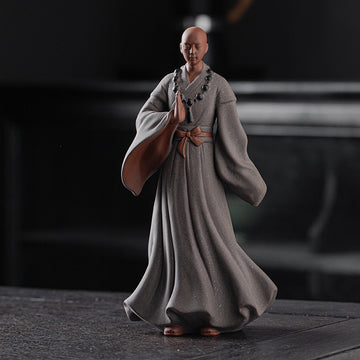 zensoullab Creative New Chinese Style Large Purple Clay Little Monk Figurine Tea Room Living Room Entrance Zen Little Monk Ceramic Character Decoration