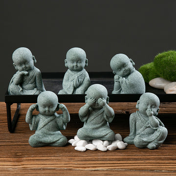 zensoullab New Chinese Zen Style Little Monk Tea Pet Small Buddha Statue Ornament Little Novice Fish Tank Landscaping Potted Plant Decoration Display