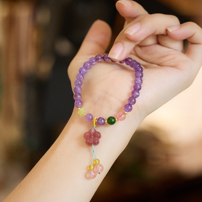 zensoullab Natural 6MM Amethyst Bracelet for Women Nine Purple Fire Strawberry Crystal Wealth Bracelet New Chinese Style Crystal Bracelet