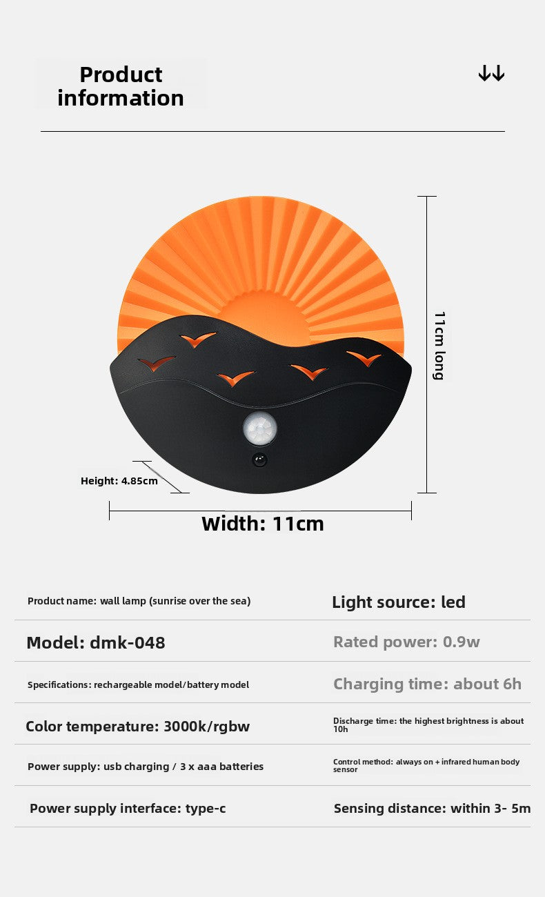 zensoullab Sunrise on the Sea Human Body Sensor Lamp USB Charging Magnetic Wall Lamp Remote Control Timer Stepless Dimming LED Night Light