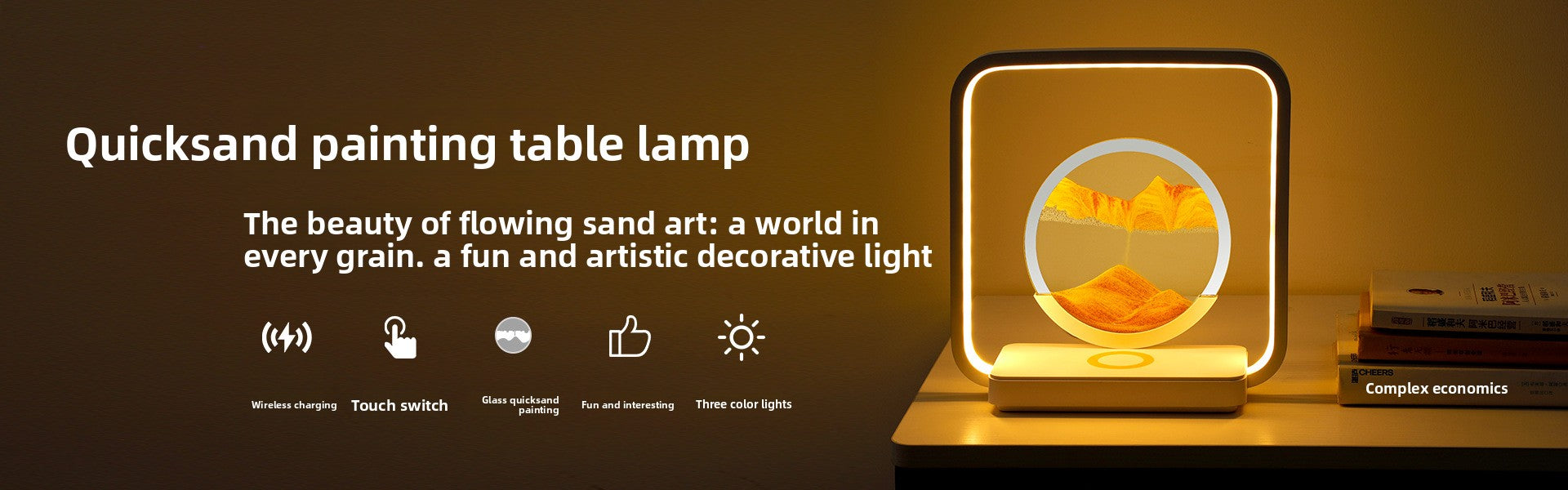 zensoullab Wireless Charging Flowing Sand Painting Table Lamp Home Living Room Bedroom Atmosphere Decorative Lamp USB Plug-in Desktop Zen Meditation Ornament Night Light