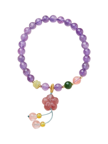 zensoullab Natural 6MM Amethyst Bracelet for Women Nine Purple Fire Strawberry Crystal Wealth Bracelet New Chinese Style Crystal Bracelet