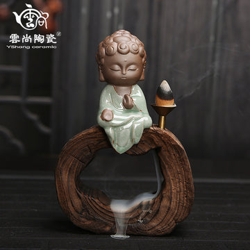 zensoullab Yunshang Tea Pet Ornament Creative Little Monk Purple Clay Backflow Incense Burner Tea Set Accessories Home Office Art Ornament