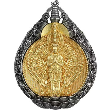 zensoullab High-End Zodiac Pendant Thousand-Hand Guanyin Vintage Distressed Unisex Tibetan Style Protection Necklace Ethnic Style Couple Pendant