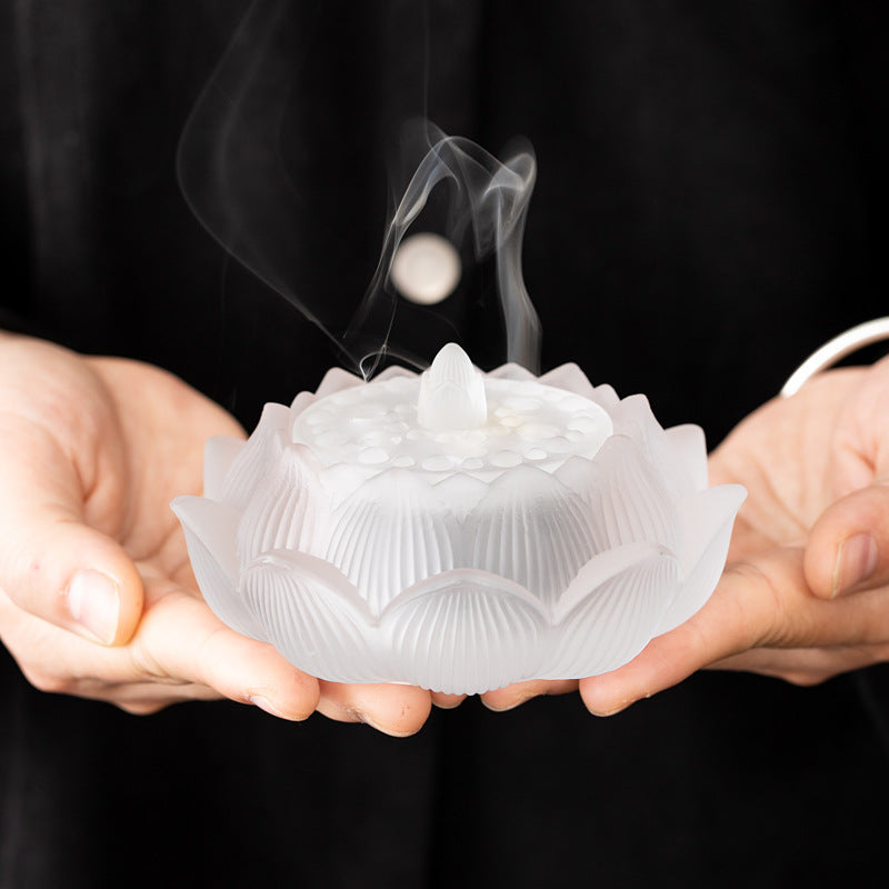 zensoullab Glass Incense Burner Ancient Method Lotus Seven-Color Coil Incense Sandalwood Agarwood True Incense Home Use Incense Holder New Chinese Style Ornament