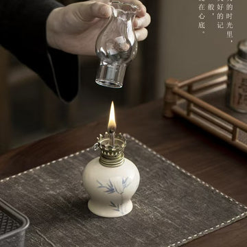 zensoullab Glass Butter Lamp Eternal Light Offering Lamp Household Oil Lamp Creative Ornament Ceramic Hand-painted Vegetable Oil Eco-friendly Night Light