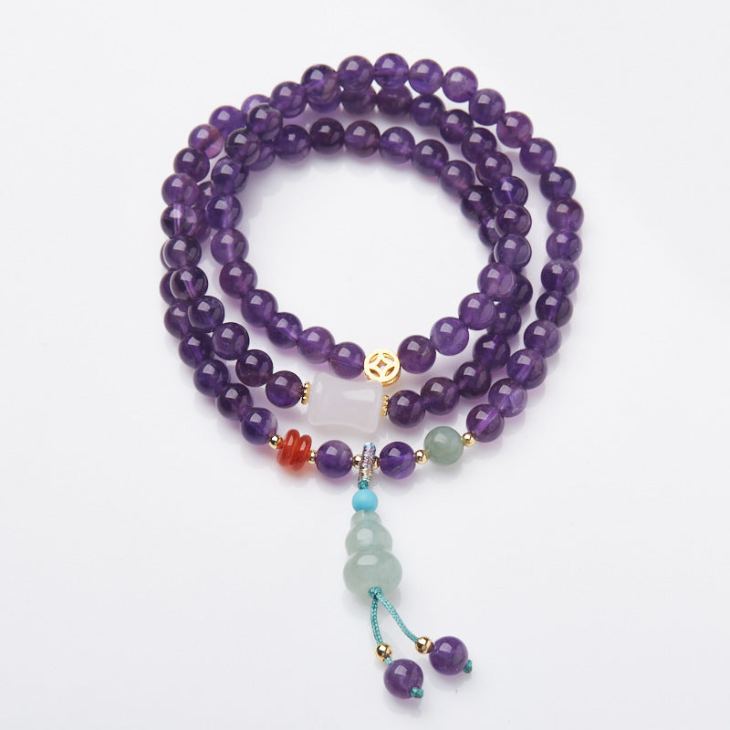 zensoullab Natural 6MM Amethyst Bracelet for Women Gourd Coin Good Luck Crystal Bracelet