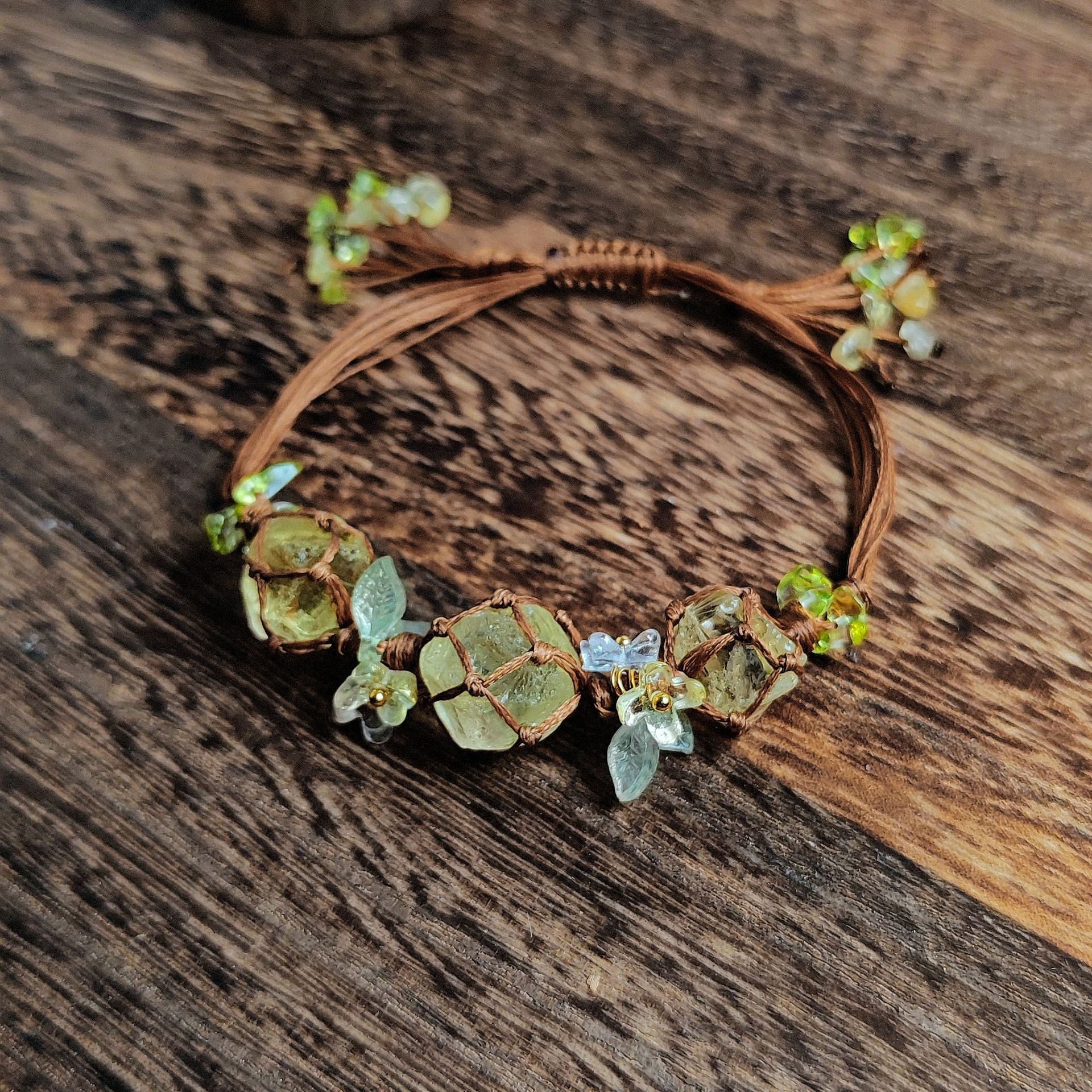 zensoullab Osmanthus Tree and Vitality Crystal Bracelet Raw Stone Woven Bracelet Fluorite Bracelet with Small Flowers