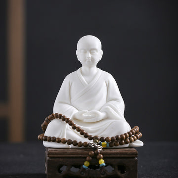 zensoullab Zen White Porcelain Little Monk Figure Chinese Style Ceramic Little Novice Creative Tea Room Home Living Room Entrance Decoration Ornament