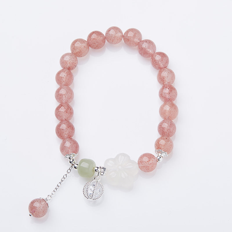 Zensoullab Original Pink Crystal Bracelet Female Peach Blossom Blossoming Pink Girl Crystal Bracelet New Chinese Ancient Style Blessing Card Bracelet