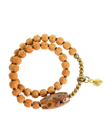 Sacred Vitality Bracelet – Rudraksha & Jaspe Stone with Brass Accents