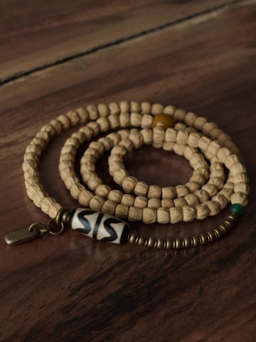 Handcrafted Natural Bead Wrap Bracelet Necklace | Brass & Agate Accents | Versatile Zen Jewelry