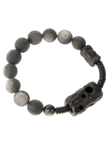 "Lunar Eclipse · Stardust" Bracelet | Natural Silver Obsidian with Lunar Texture & Ebony Wood Carving