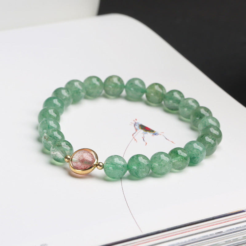 zensoullab Natural Crystal Bracelet Green Strawberry Crystal Single Circle Round Bead Bracelet Women's DIY Jewelry