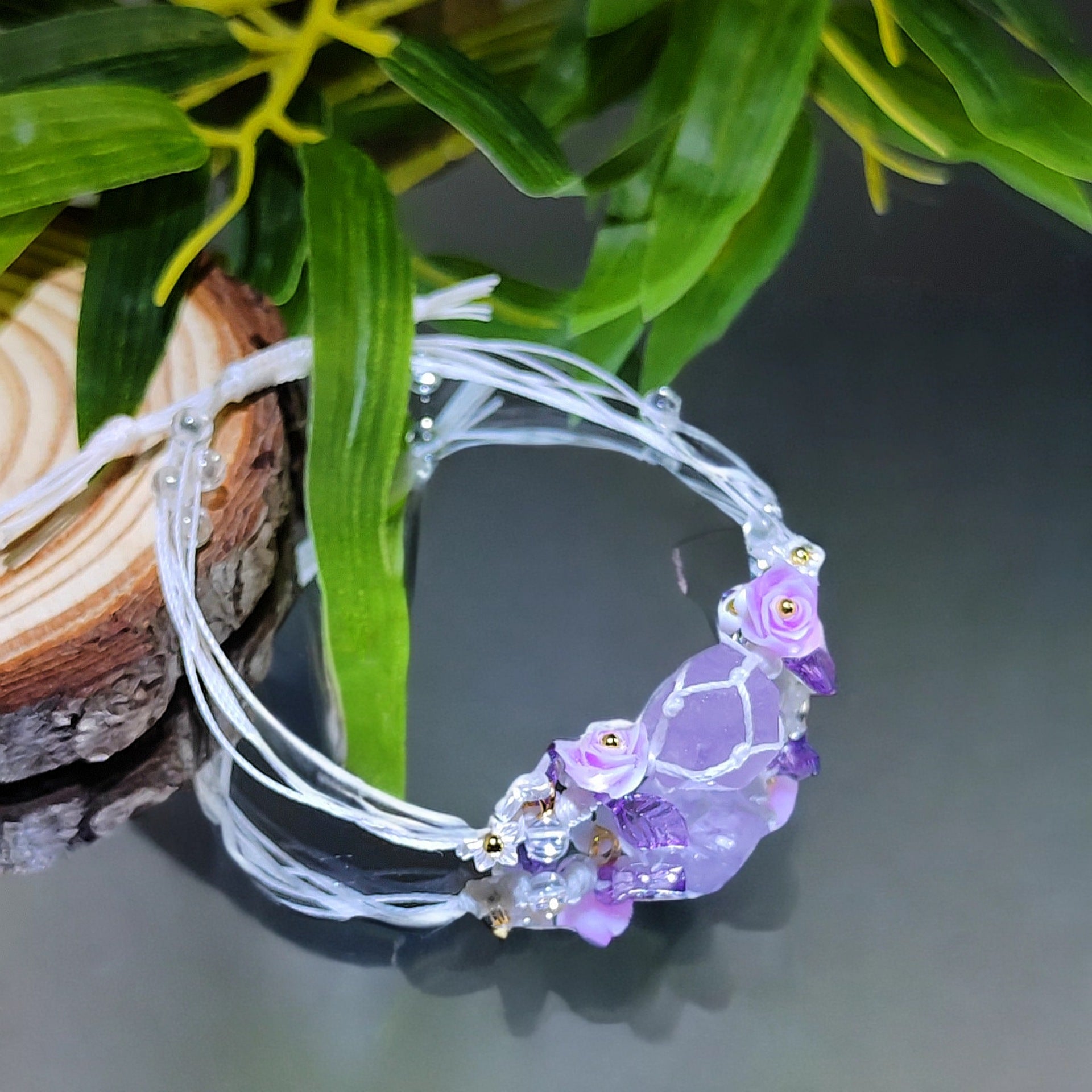 zensoullab Violet Night Natural Amethyst Crushed Stone Braided Rope