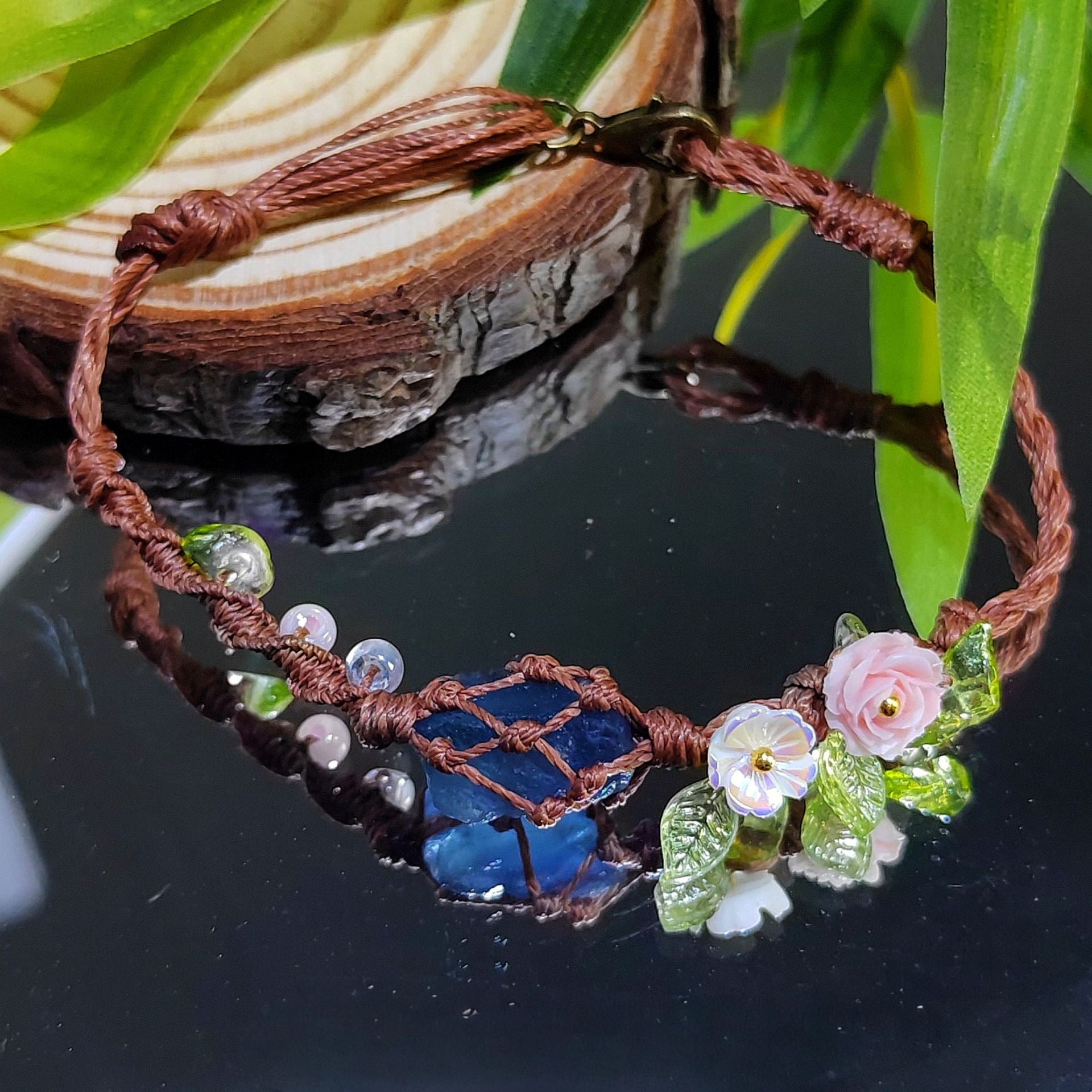 zensoullab Qingxiang Flowing Color·Flower Order Blue Fluorite Crushed Stone Heavy Craft Braided Rope Bracelet