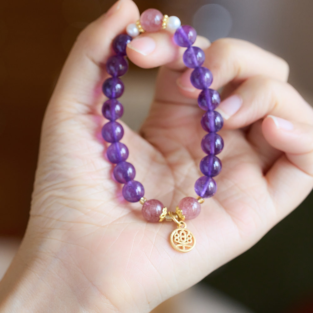 zensoullab Natural 8MM Amethyst Bracelet for Women Pendant Strawberry Crystal Beaded Purple Dreamy Crystal