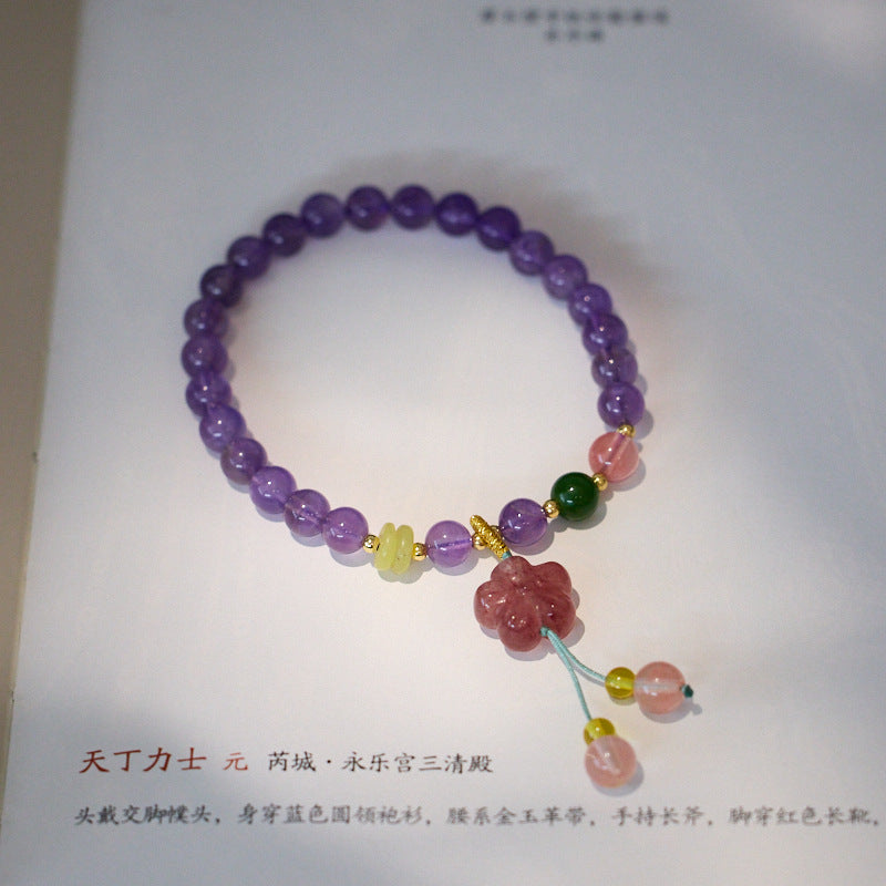 zensoullab Natural 6MM Amethyst Bracelet for Women Nine Purple Fire Strawberry Crystal Wealth Bracelet New Chinese Style Crystal Bracelet