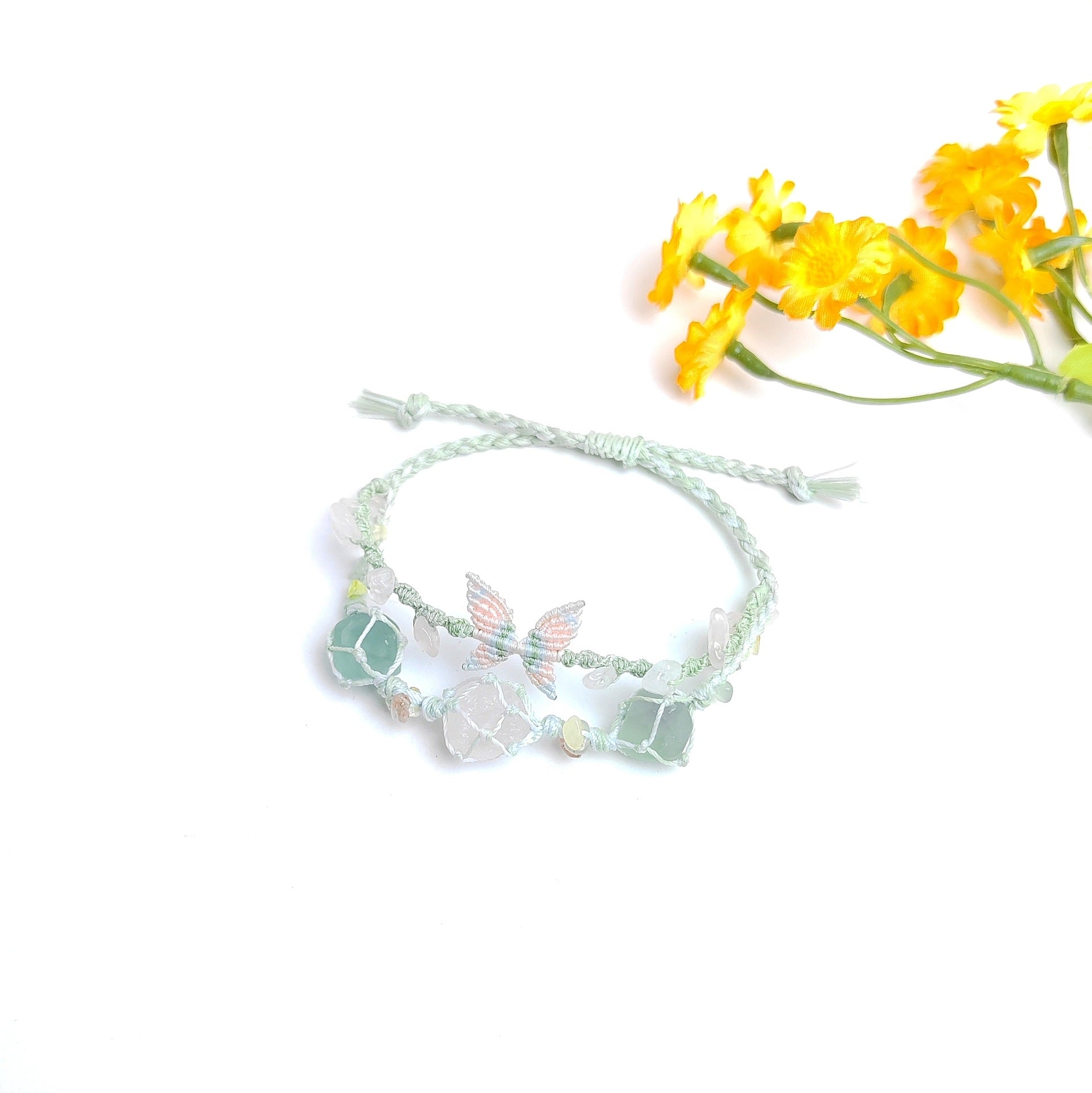 zensoullab Butterfly Stone Secret Double Layer Woven Pink Crystal Bracelet Natural Stone Heavy Craft Hot Style Fresh Versatile Gift for Friends