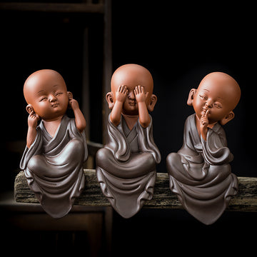 zensoullab Ceramic Three Little Monks New Chinese Style Ornaments Cute Zen Characters Small Ornaments Living Room Entrance Table Decorations