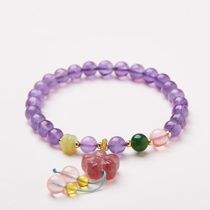 zensoullab Natural 6MM Amethyst Bracelet for Women Nine Purple Fire Strawberry Crystal Wealth Bracelet New Chinese Style Crystal Bracelet