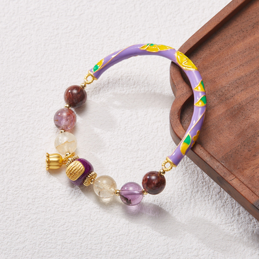 zensoullab Natural Purple Phantom Crystal Bracelet for Women Purple Lily Half Bracelet Nine Purple Fire Half Chain
