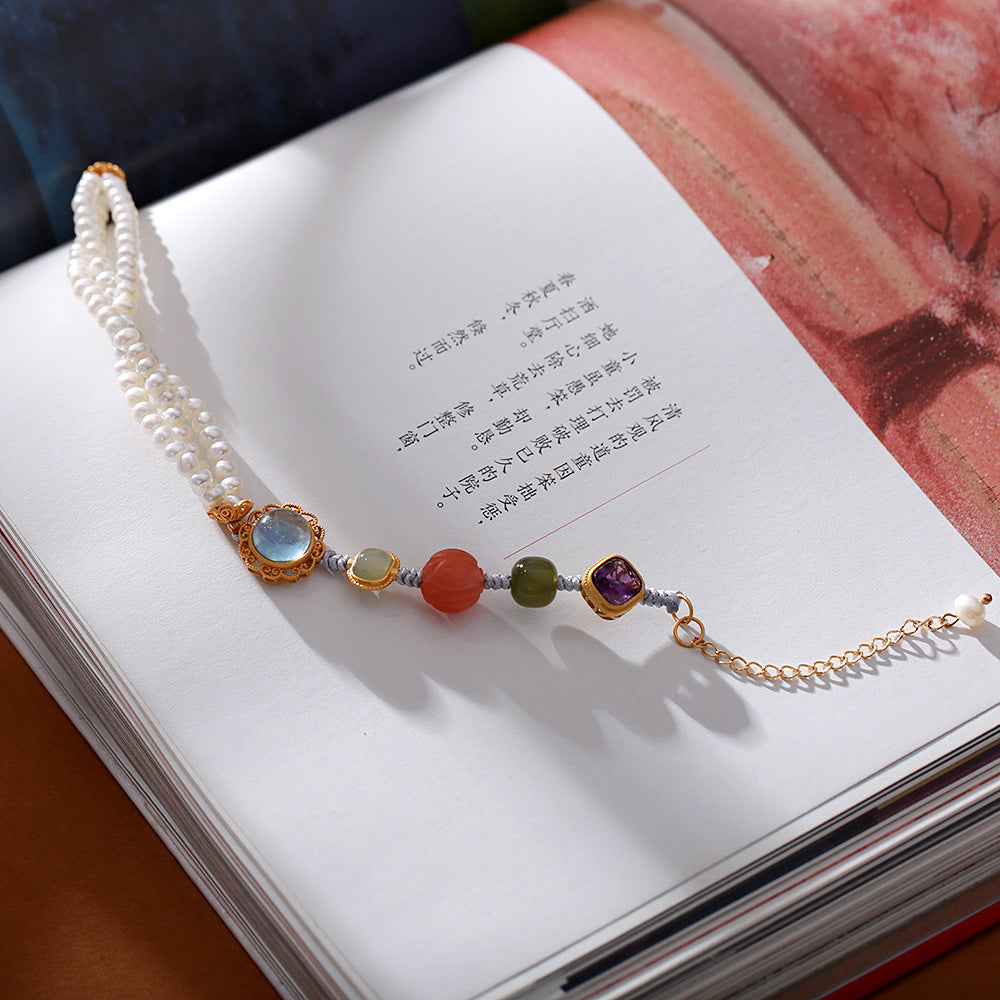 zensoullab Multi-Gem Braided Bracelet Half Pearl Multi-Gem Bracelet Aquamarine Amethyst South Red Lotus Accessories Jewelry Bracelet