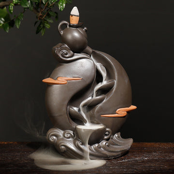 zensoullab New Teapot Smoke Backflow Incense Burner Large Ceramic Ornamental Incense Burner Home Decor Craft
