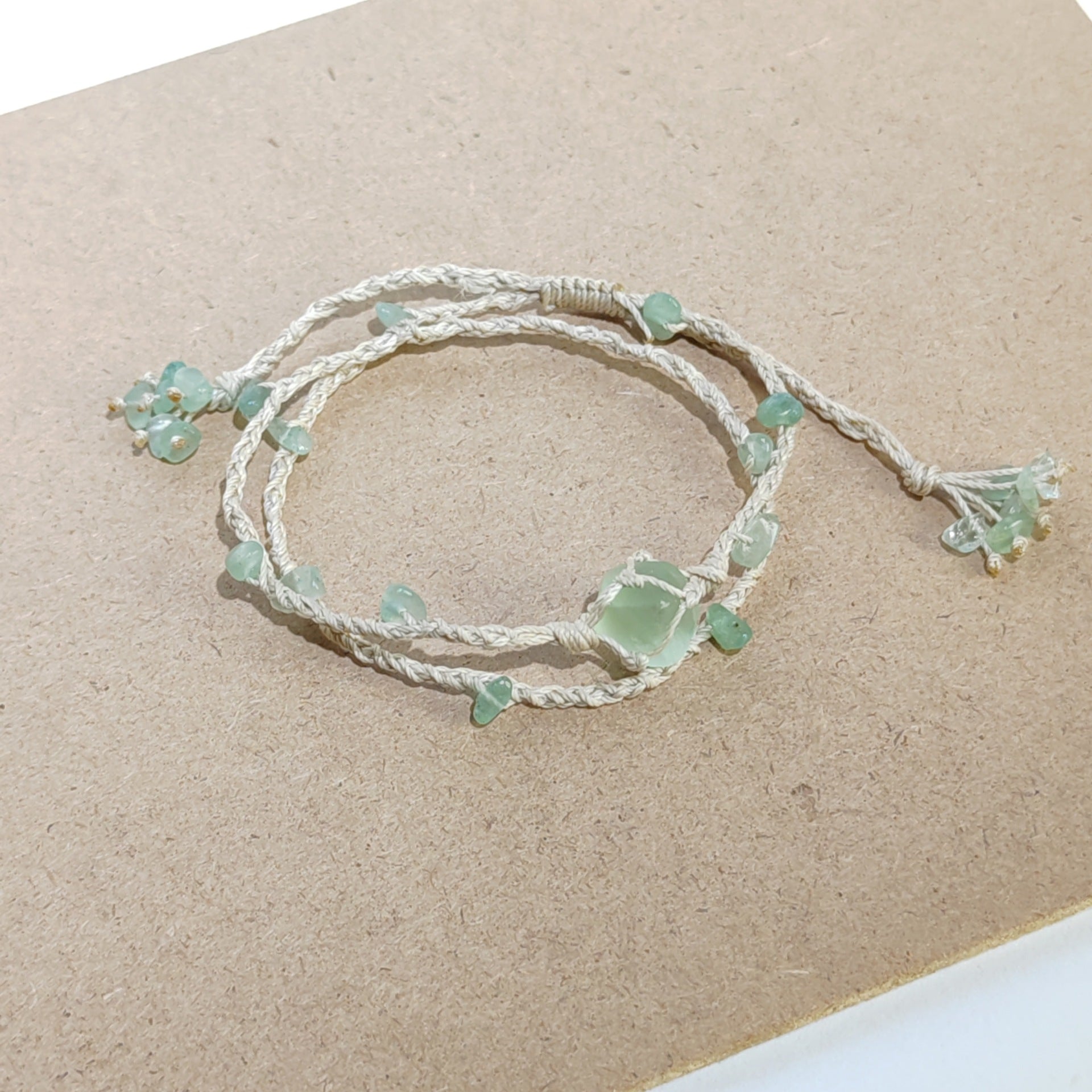 zensoullab Green Shadow Flowing Light Handmade Woven Bracelet Green Fluorite Raw Stone Crystal Double Layer Stacked Dyson Style Bracelet