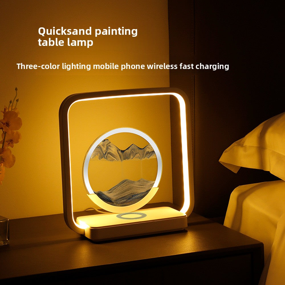 zensoullab Wireless Charging Flowing Sand Painting Table Lamp Home Living Room Bedroom Atmosphere Decorative Lamp USB Plug-in Desktop Zen Meditation Ornament Night Light