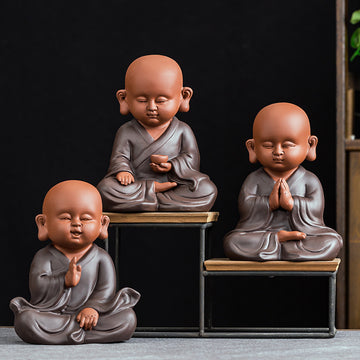 zensoullab Premium Large Ceramic Little Monk Figurine Purple Clay Figure Chinese Style Living Room Entrance Tea Room Zen Little Novice Decoration