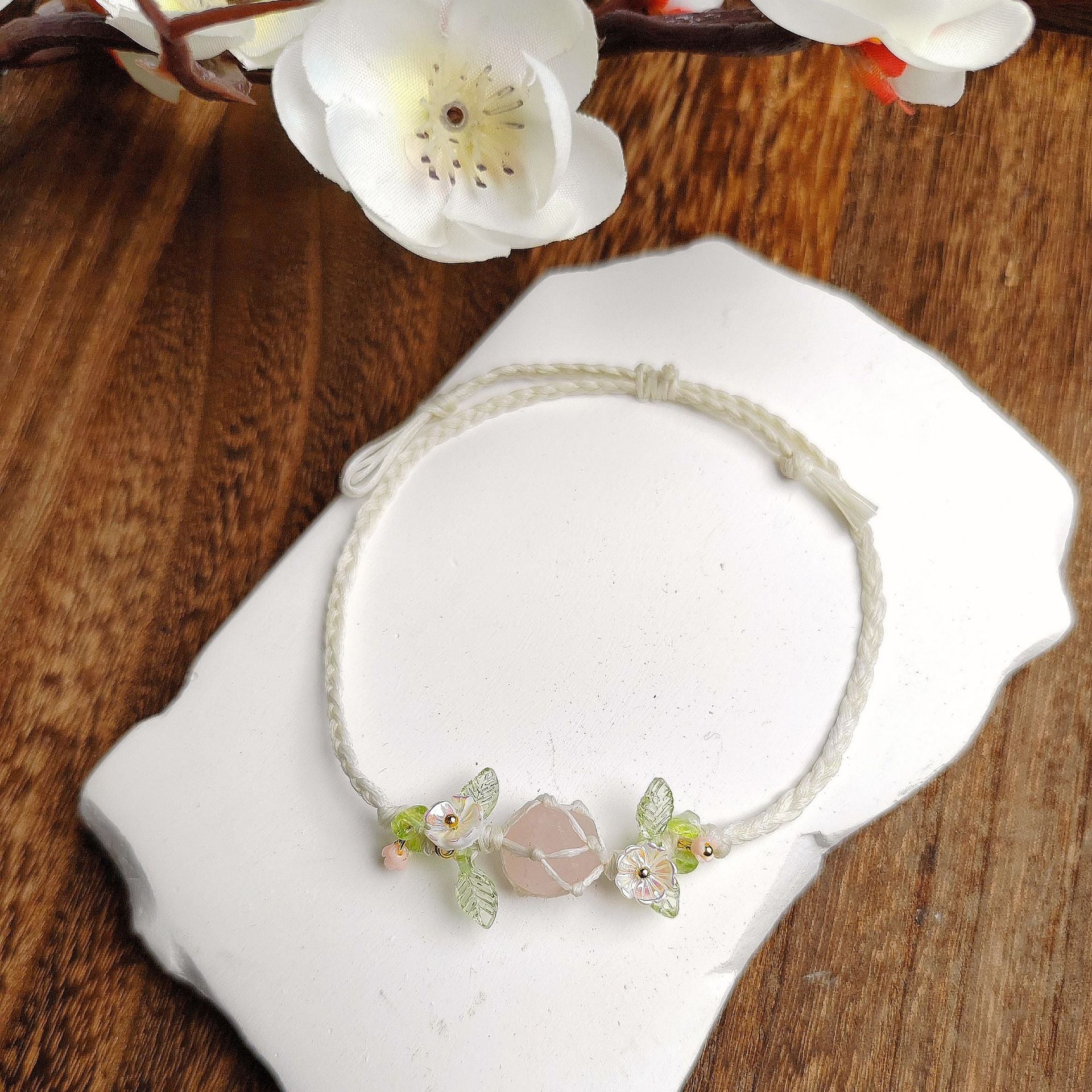 zensoullab Huajianji Natural Pink Crystal Woven Bracelet