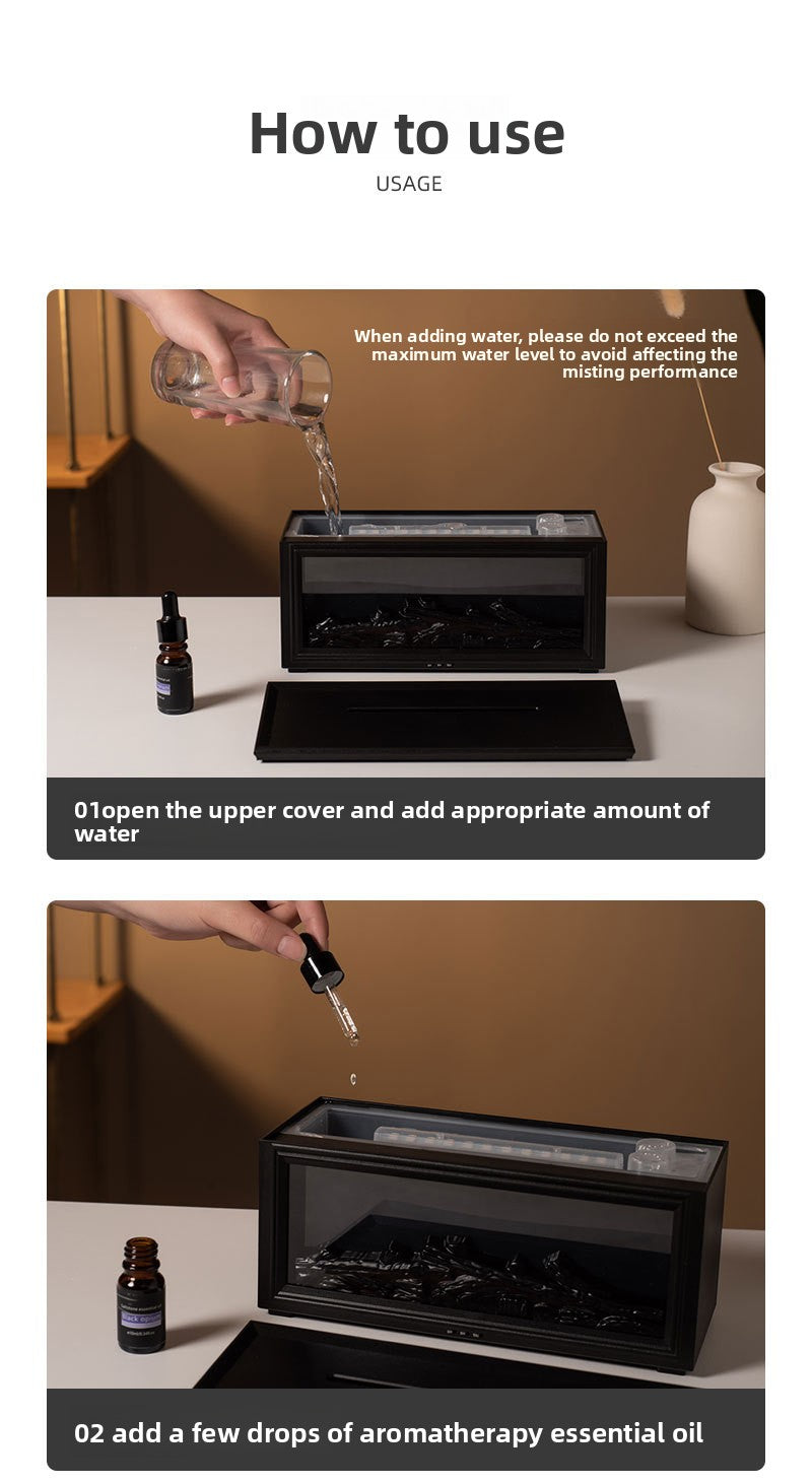 zensoullab Retro Fireplace Flame Humidifier 3D Simulation Fireplace Flame Aromatherapy Machine Home Desktop Aromatherapy Machine