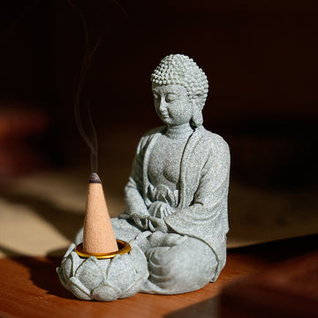 zensoullab New Green Sand Stone Buddha Statue Ornament Aromatherapy Decoration Living Room Zen Tea Tabletop Stone Small Sitting Buddha Incense Burner Ornament