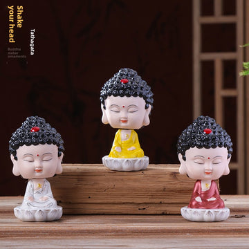 zensoullab Premium Creative Bobblehead Figurine Desktop Ornament Hand-painted Small Ornament Tathagata Peace Buddha Car-mounted Chinese Home Decoration