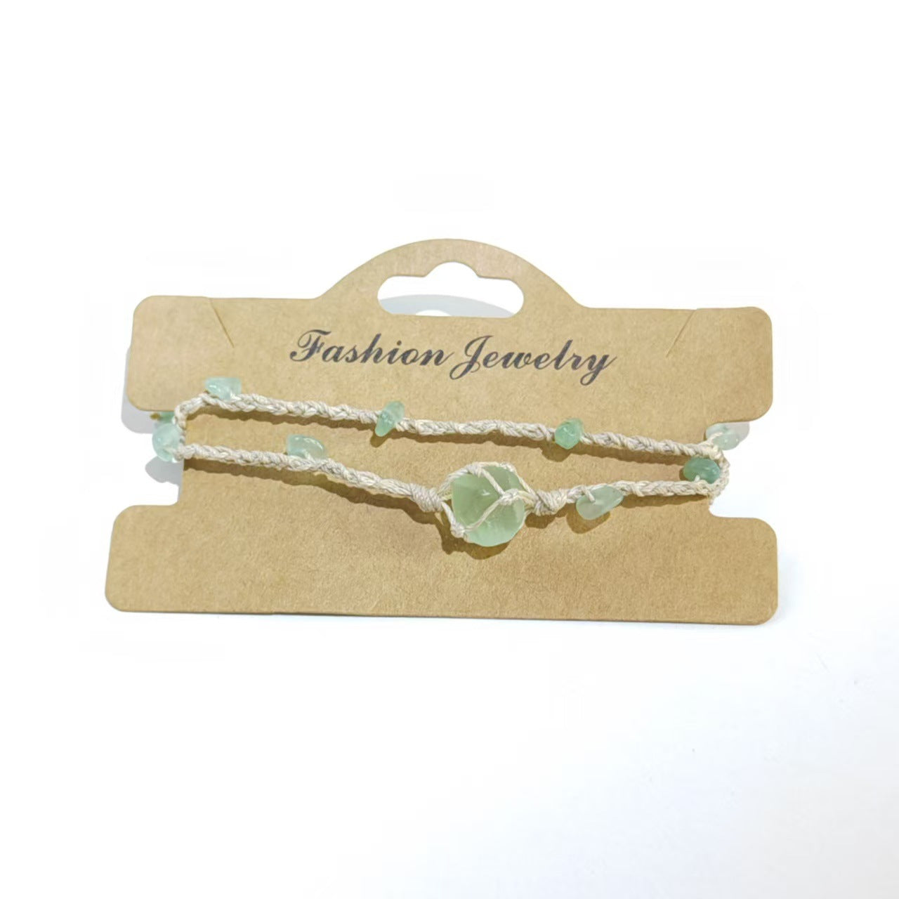 zensoullab Green Shadow Flowing Light Handmade Woven Bracelet Green Fluorite Raw Stone Crystal Double Layer Stacked Dyson Style Bracelet