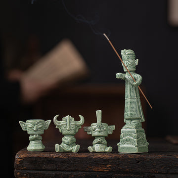 zensoullab Sanxingdui Bronze Large Standing Figure Mask Incense Burner Incense Holder Ceramic Ornament Study Desk Cultural Creative Figurine Gift
